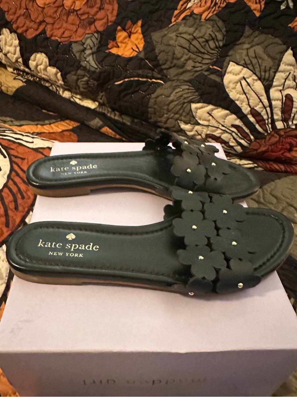 kate spade black floral leather slide mules - Picture 2 of 4